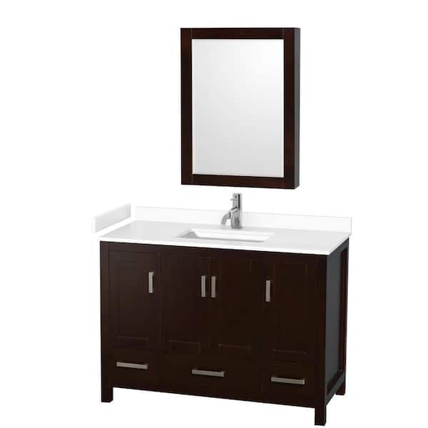 Wyndham Collection Sheffield 48 in. W x 22 in. D x 35 in. H Single Bath Vanity in Espresso with White Cultured Marble Top and MC Mirror