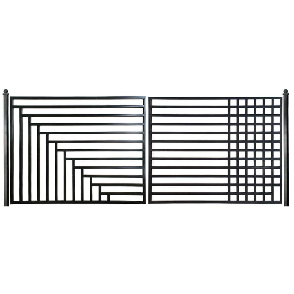 Kyiv Style Black Steel Dual Swing Driveway Gate 18 ft