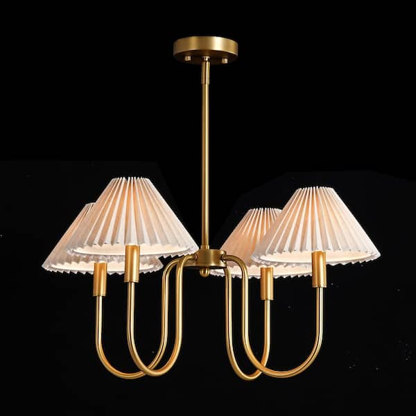 Rennnsan Darell 27 in. 4-Light Brushed Gold Linen Farmhouse