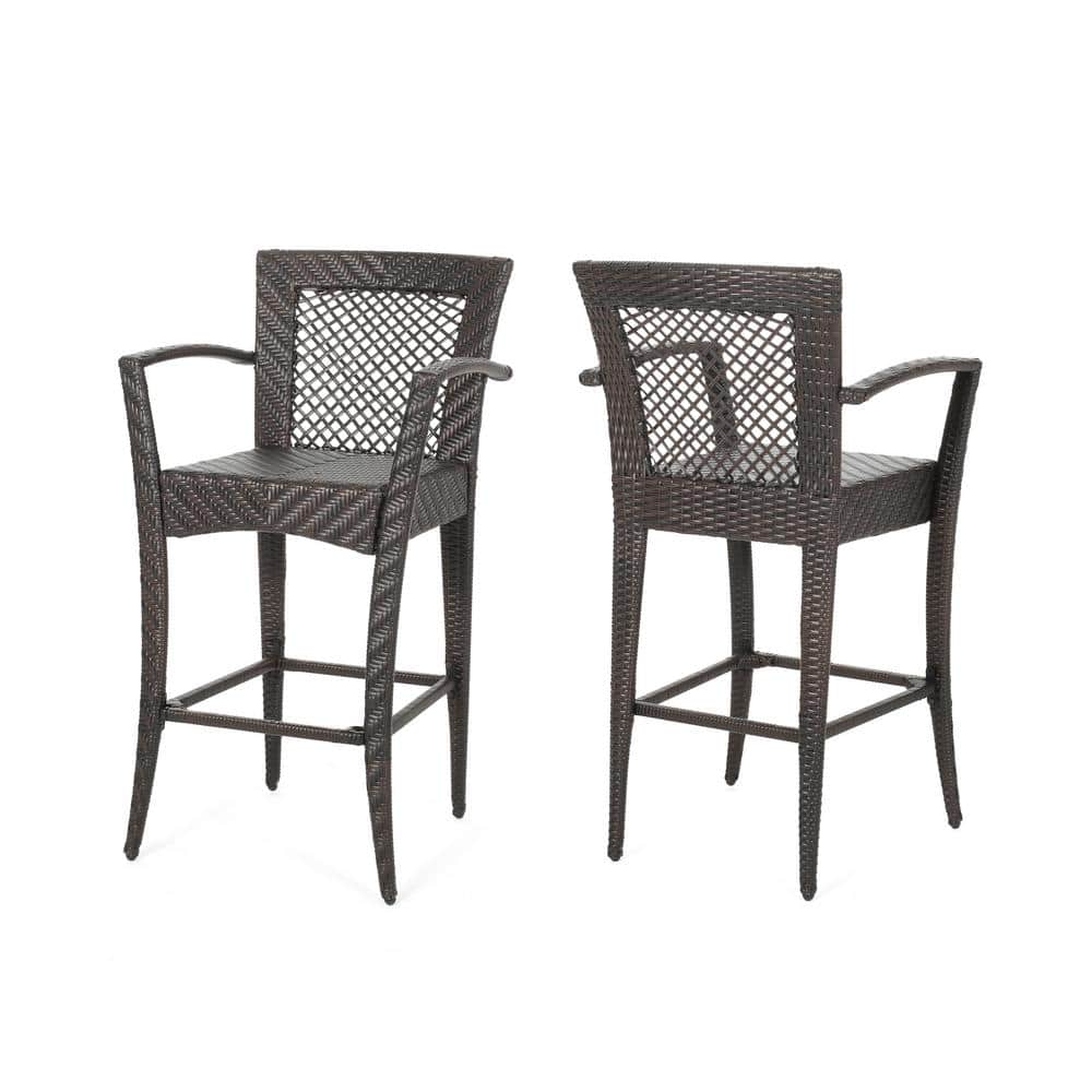 Megan 46" Dark Brown Wicker Outdoor Barstool Set