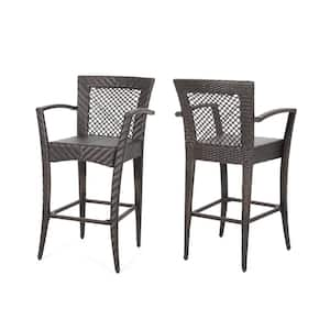 Natural Style Stackable Handcrafted Wicker Outdoor Bar Stool with Stable and Sturdy Tapered legs in Multi Brown (2-Pack)