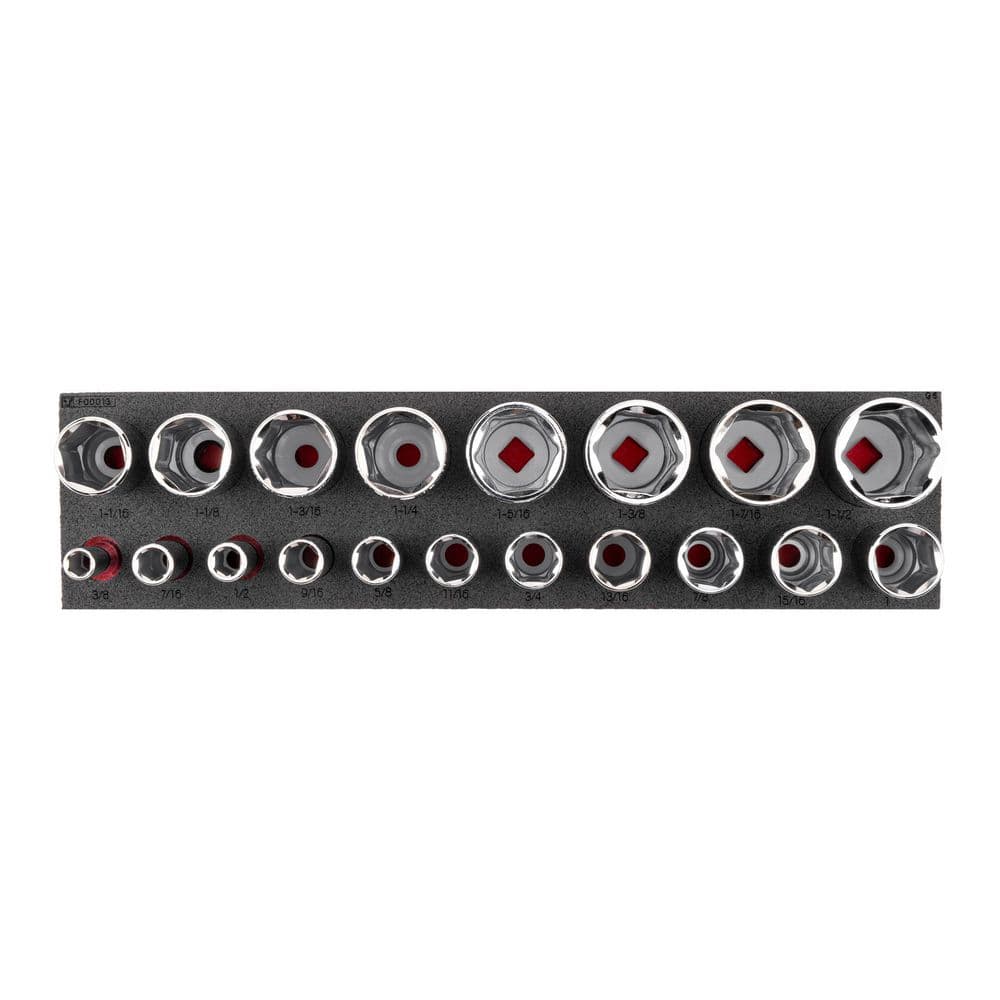 1/2 in. Drive Deep 6-Point Socket Set with 16 x 4 in. Foam Organizer, 19-Piece (3/8 - 1-1/2 in.)