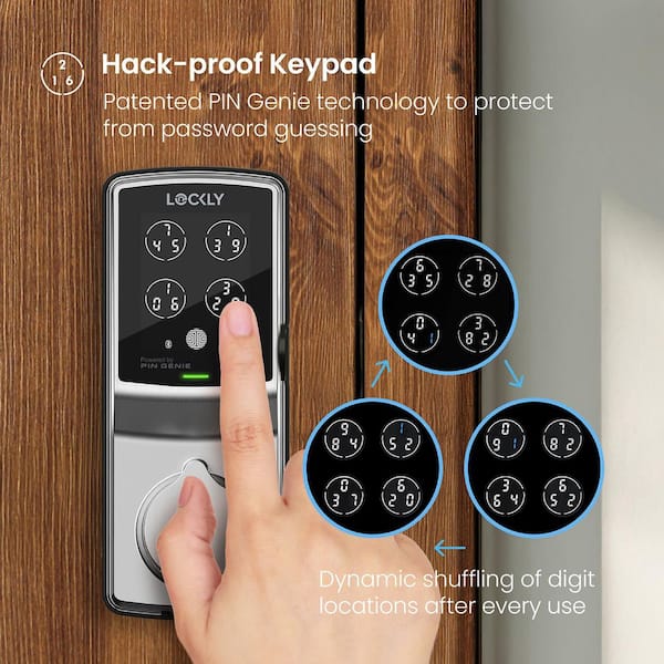 Secure Plus Satin Nickel Single-Cylinder Alarmed Deadbolt Lock with Smart Keypad, Bluetooth and 3D Fingerprint