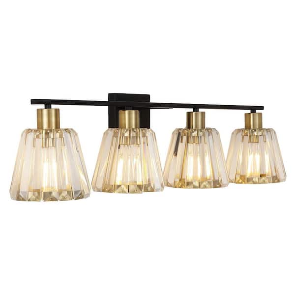Lightania 33 in. 4 Light Black Gold Vanity Light with Clear Glass Shade