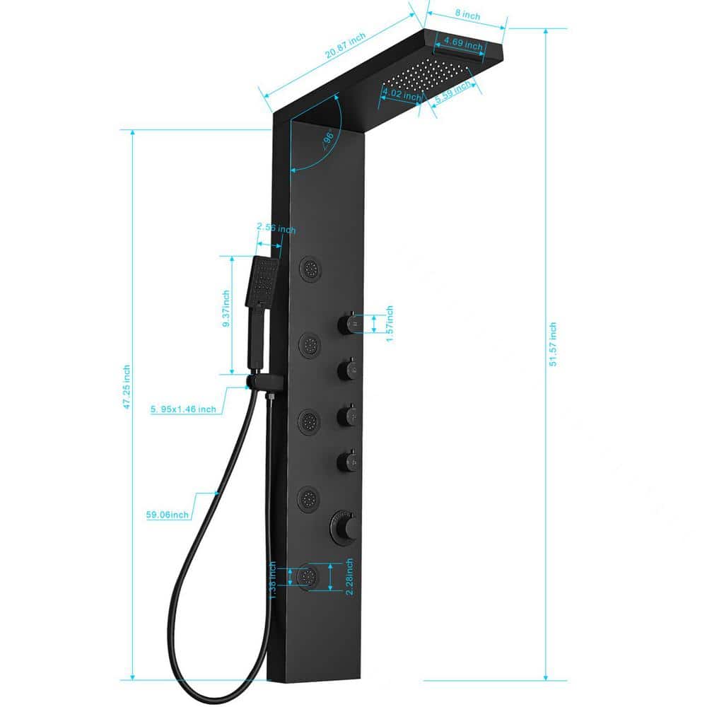 Matte Black 47'' Shower Panel with Rainfall and Waterfall Head