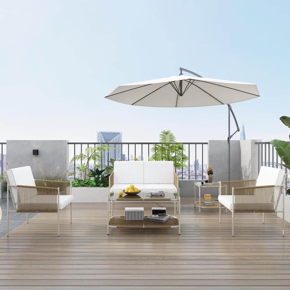 Kingdely White 5Piece Metal Frame Rattan Outdoor Patio Sectional Sofa