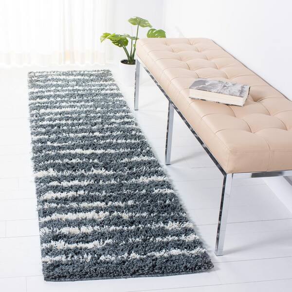 Venus Shag 2 ft. x 14 ft. Dark Gray/Ivory Stripe Runner Rug