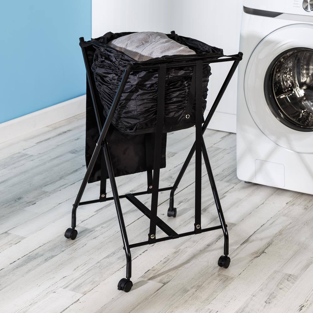 Black Collapsible Steel Frame Hamper with Wheels and Lid