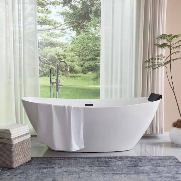 Vanity Art 71 in. Acrylic Flatbottom Freestanding Bathtub in White/Matte Black