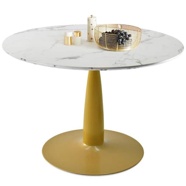 Elevens Faux Marble White Round Pedestal Table