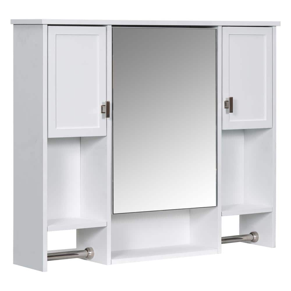 White 35in. W x 28in. H, Wall Mounted Bathroom Wall Medicine Cabinet with Mirror and Towels Bars price history on PriceWatchPro