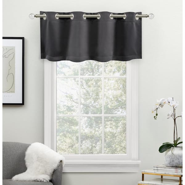 EXCLUSIVE HOME Sateen Charcoal Solid Polyester 52 in. W x 18 in. L Grommet Top Room Darkening Curtain (Single Panel)