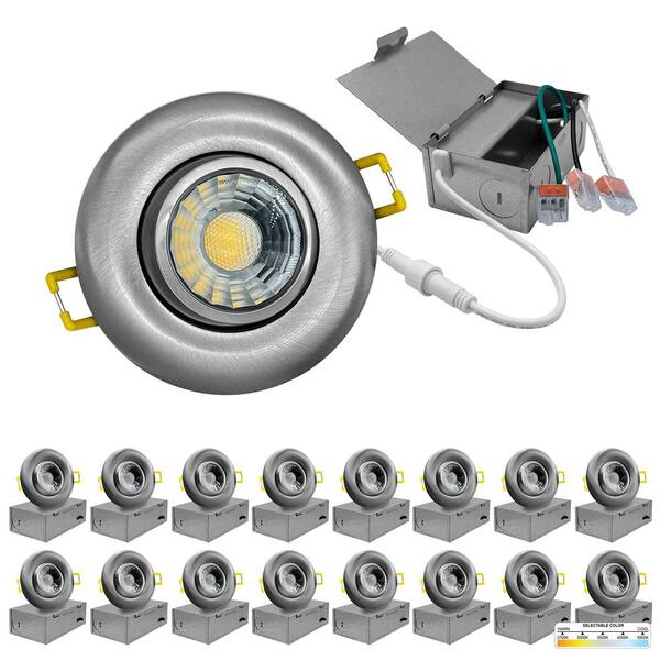 NuWatt 3 in. Canless Nickel Round Gimbal Integrated LED Recessed Light Kit 5 CCT 2700K 5000K