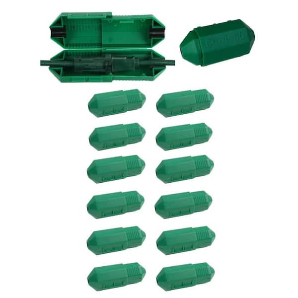 Extension Cord Safety Cover, Plug Protector for Lights, Power Tools, Weather Resistant, Indoor/Outdoor, Green 12PK