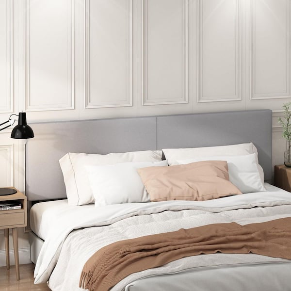 ROANNE Light Grey King Upholstered Tufted Headboard