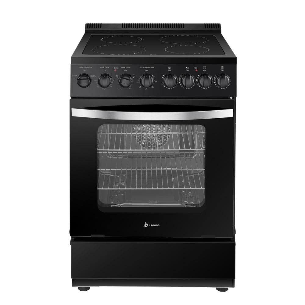 Lanbo 24" Black Freestanding Electric Range with Convection and Warming Drawer