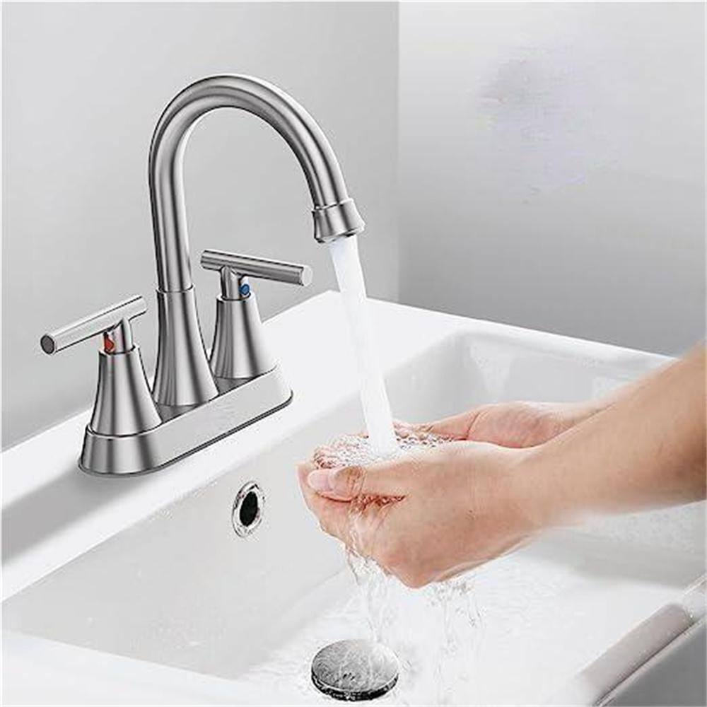 Brushed Nickel 2-Handle Centerset Bathroom Faucet with Pop-Up Drain