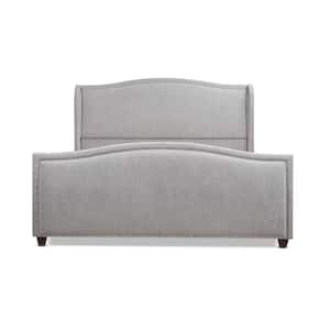 Carmen King Upholstered Wingback Panel Bed Frame, Silver Grey Polyester