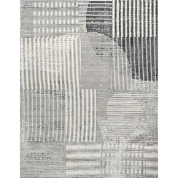 Celeste 4 ft. x 4 ft. Grey Tones Square Abstract Washable Area Rug