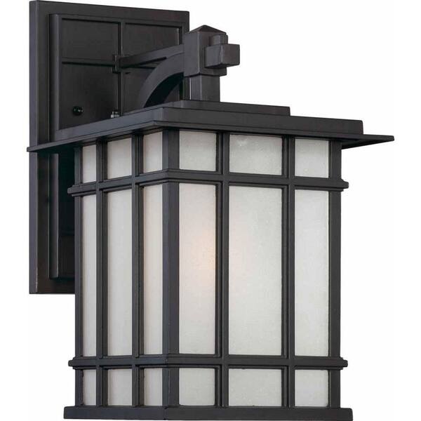 Volume Lighting 1-Light Indoor or Outdoor Antique Bronze Aluminum Box Lantern Wall Mount or Wall Sconce Light with Frosted Seedy Glass