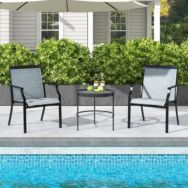 Costway Patio Dining Chairs Large with Breathable Seat, Metal Frame Outdoor Chairs Blue Set of 2