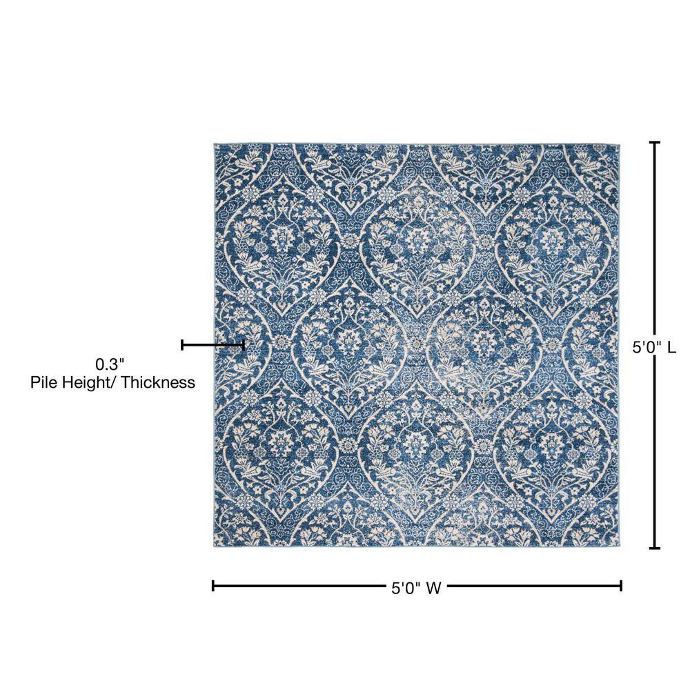 Navy and Light Grey Square Synthetic Area Rug