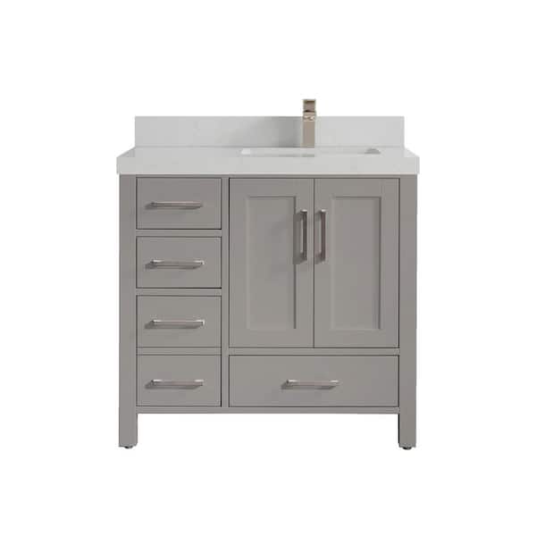 Willow Collections Malibu 36 in. W x 22 in. D x 36 in. H Right Offset Sink Bath Vanity in Grey with 2 in. Carrara Quartz Top