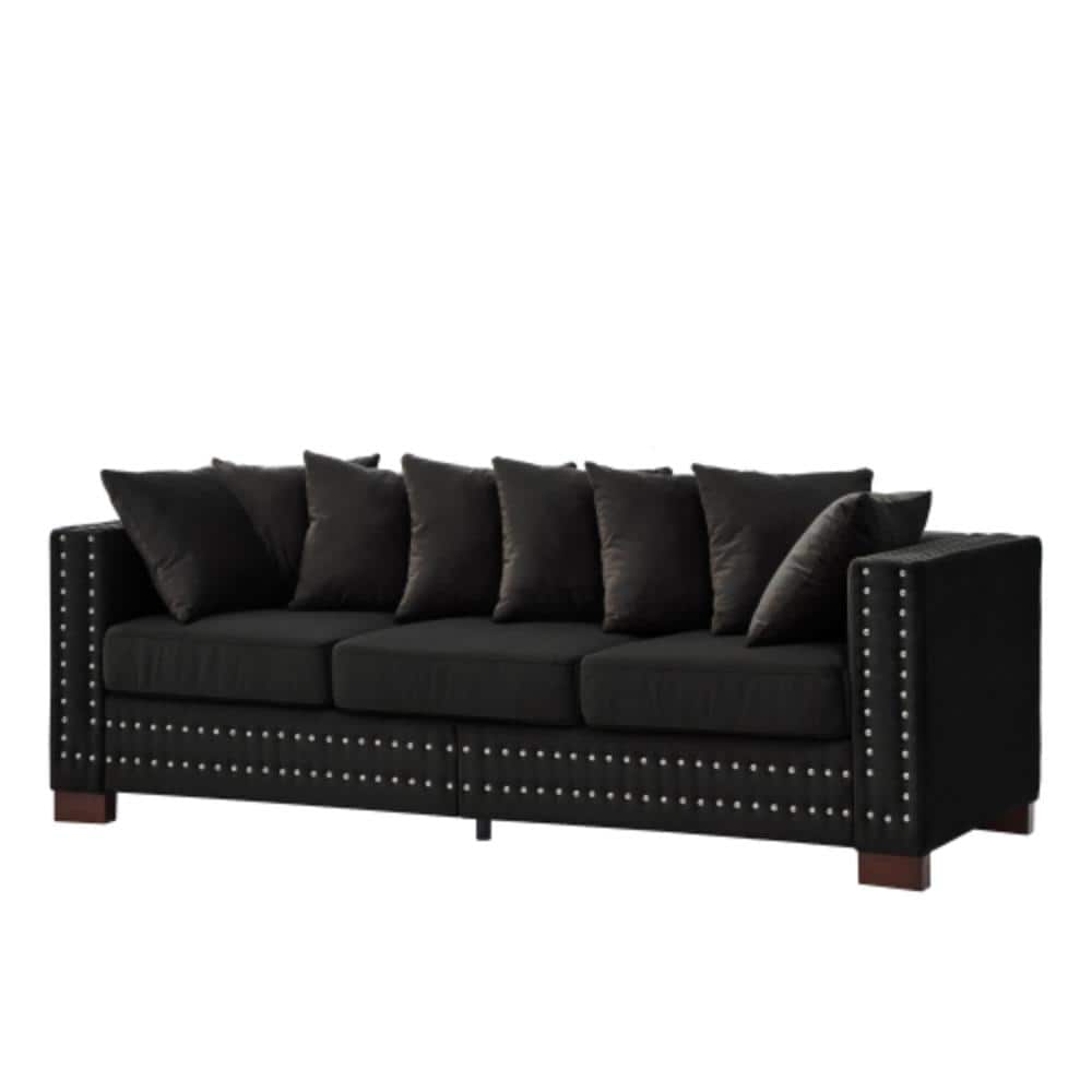 Modern Design Collection 84.5 in. Square Arm Velvet Storage Sofa with Silver Nails and Removable Cushion Cover in Black price history on PriceWatchPro