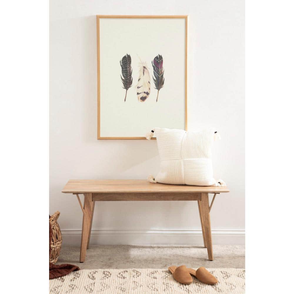 Natural Mango Wood Mid-Century Modern Bench with Storage