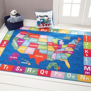 Elementary US Map Blue/Red 5 ft. x 7 ft. Kids Area Rug