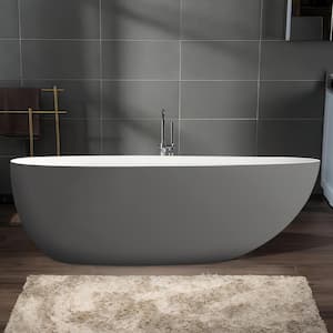 Exquisite 71 in. x 35.4 in. Soaking Gray Bathtub with Center Drain in White