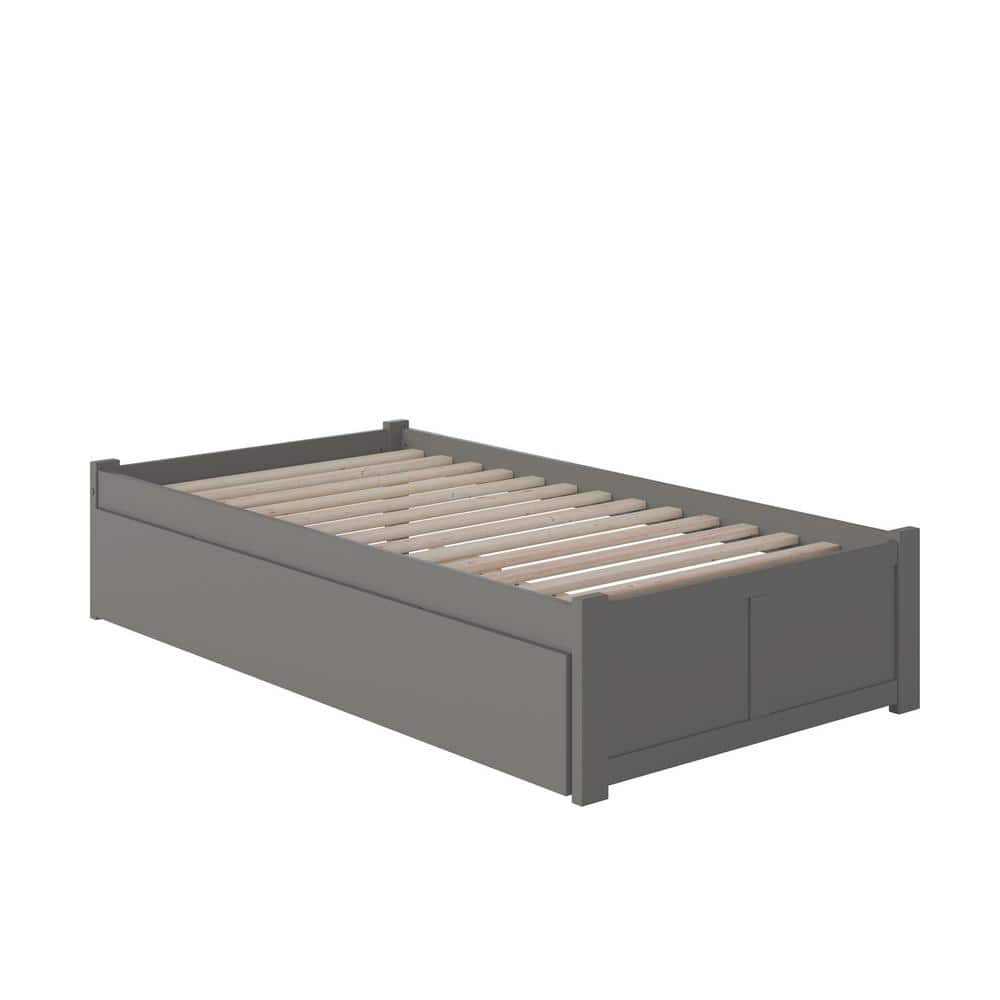 Gray Twin XL Wood Platform Bed with Trundle and Slats