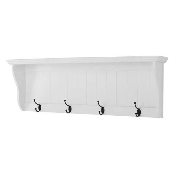 StyleWell 14 in. H x 42 in. W x 7 in. D White Shiplap Floating Decorative Wall  Shelf with Hooks 20MJE2075 - The Home Depot
