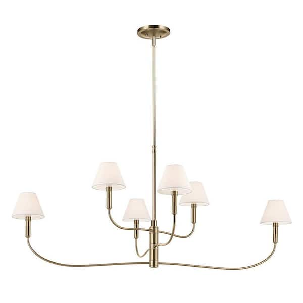 Eadie 51.5 in. 6-Light Updated Traditional Dining Room Chandelier with White Fabric in Champagne Bronze
