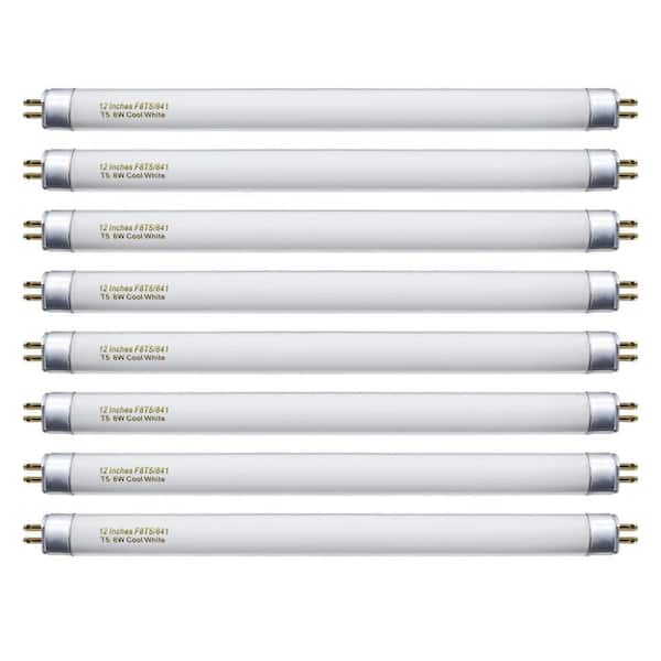 8-Pack F8T5 Cool White Fluorescent Bulbs, T5 Linear 12 in. 8 Watts Under Cabinet Light Bulb