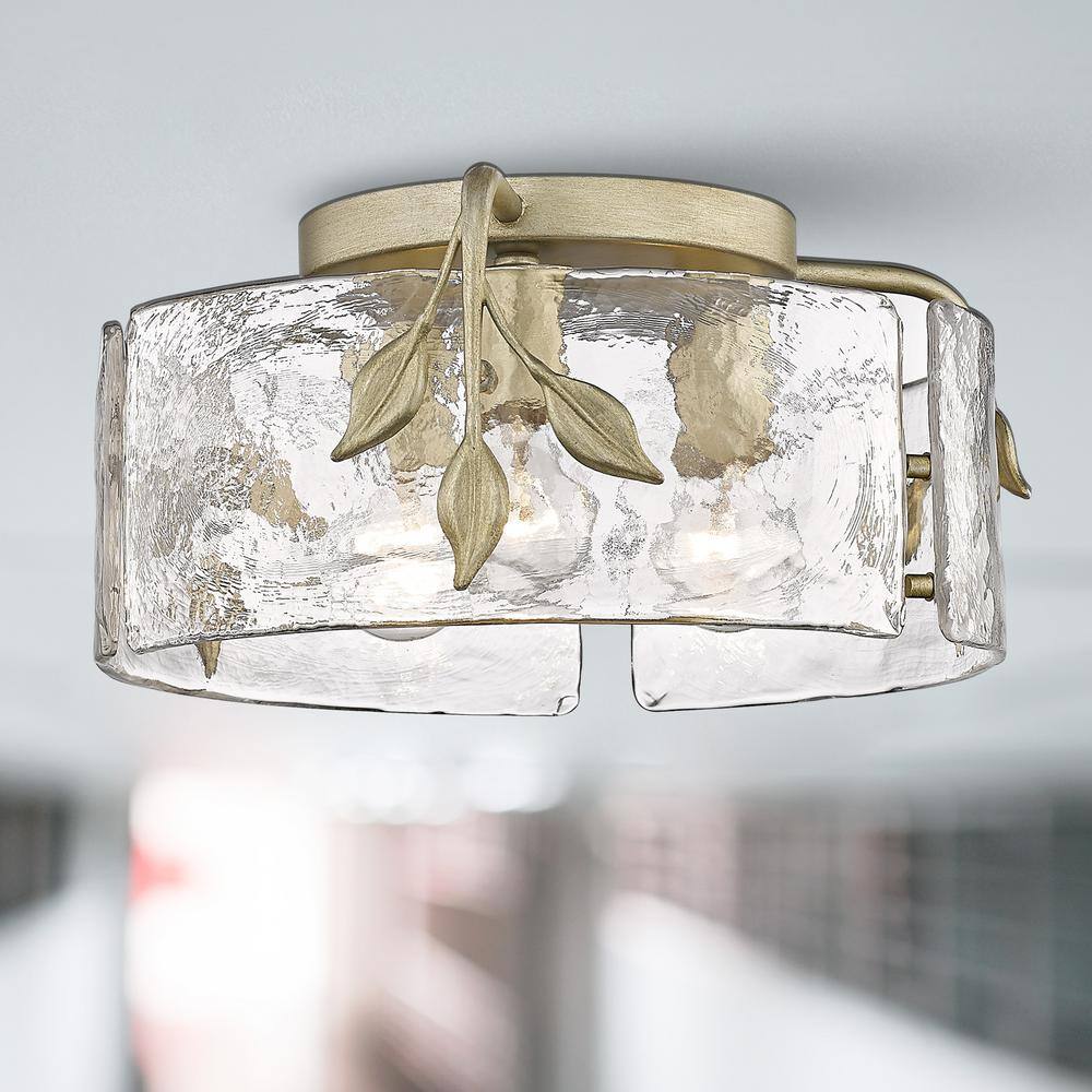 White Gold Glass Drum Flush Mount Light Fixture