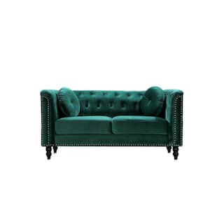 Vivian 64.17 in. Green Classic Velvet 2-Seats Chesterfield Loveseat with Nailheads