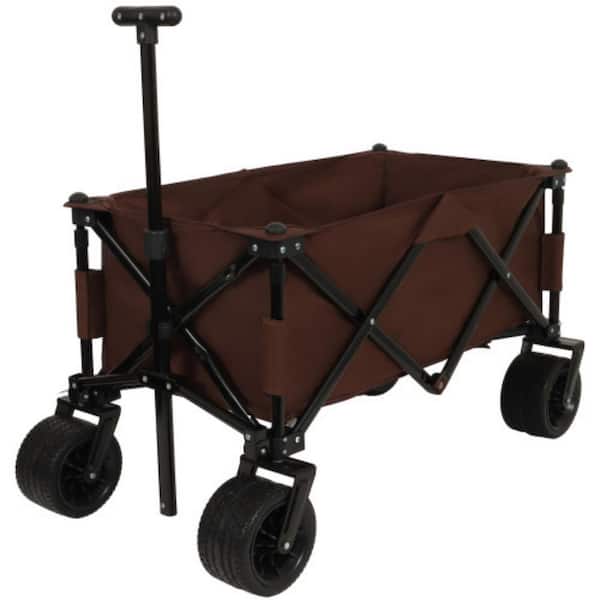 Folding Camping Trolley Outdoor Picnic Beach Cart, Serving Cart, Brown
