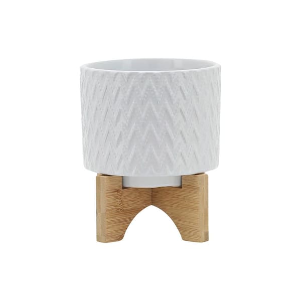 AULEDIO 5 in. White Chevron Planter Ceramic Vertical Garden Planter (1-Pack)