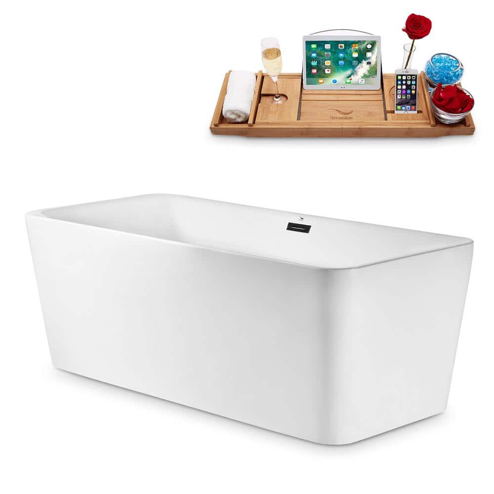 63" Glossy White Acrylic Freestanding Bathtub with Brushed Gun Metal Drain