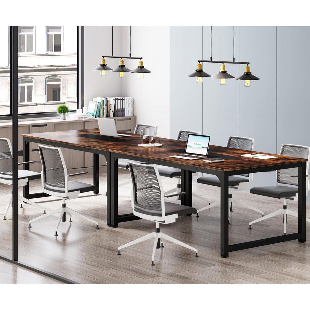 78.7 in. Rectangular Brown and Black Engineered Wood Large Computer Desk Study Writing Table for Home Office - Thumbnail 3