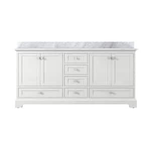 70.71 in. W x 20.67 in. D x 37.48 in. H Double Sink Bath Vanity in White with White Carrara Marble Top
