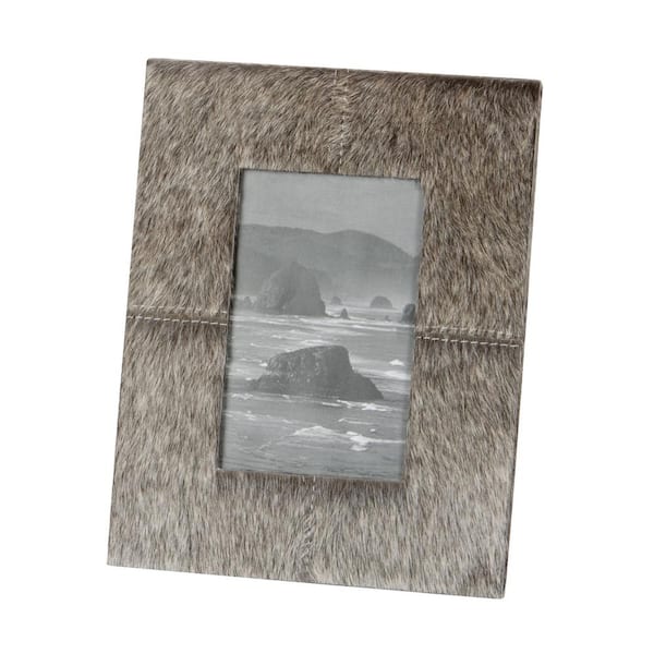 Titan Lighting Faux Pony 1-Opening 4 in. x 6 in. Grey Faux Leather Picture Frame