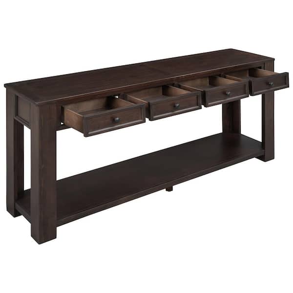 LUCKY ONE Entryway Hallway Tables 14 in. Rectangle Brown Wood Console Table 4-Drawers and Slatted Bottom Shelf