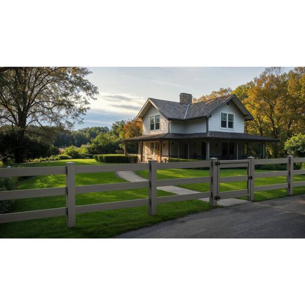 Natures Composites Composite 3-Rail Corner Post with Post Cap for Traditional Ranch Rail System (5 in. x 5 in. x 65 in. L) Slate Grey