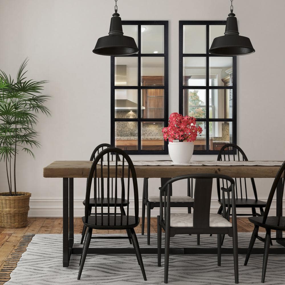 Rustic Black Wood 8-Panel Windowpane Wall Mirror, 22x46