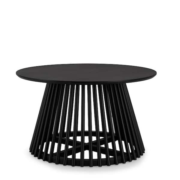 Black Modern Minimalist Coffee Table with Solid Wood Top