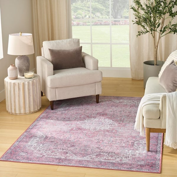 Washables Pink 4 ft. x 6 ft. Center medallion Traditional Area Rug