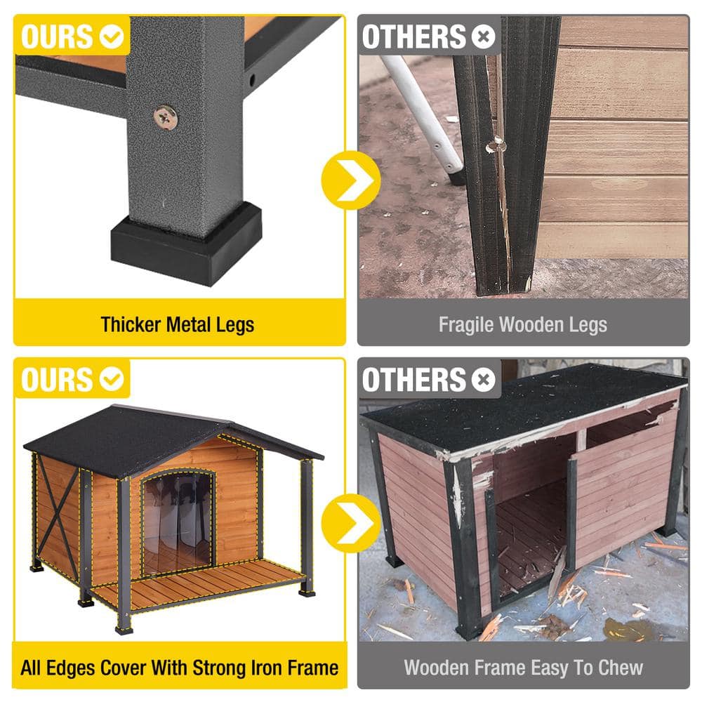 Extra Large Brown Wood Dog House with Metal Frame