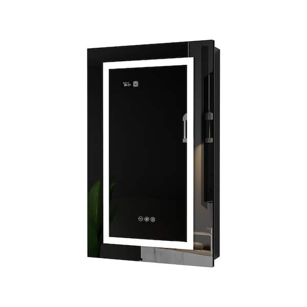 FAMYYT 20 in. W x 32 in. H Rectangular Aluminum Anti- fog LED Light Medicine Cabinet with Mirror